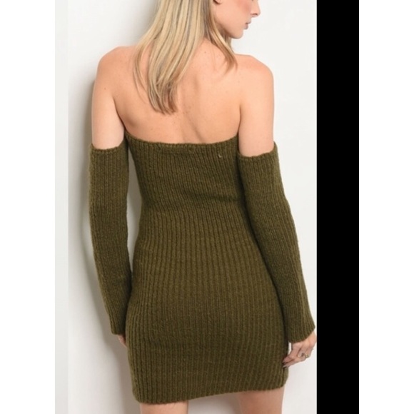 🎉New Cozy Olive Sexy Bodycon Sweater Knit Dress - Picture 3 of 3